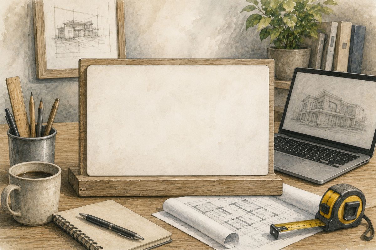 Illustration für Projektanfragen mit Werkzeugen und Planungsunterlagen