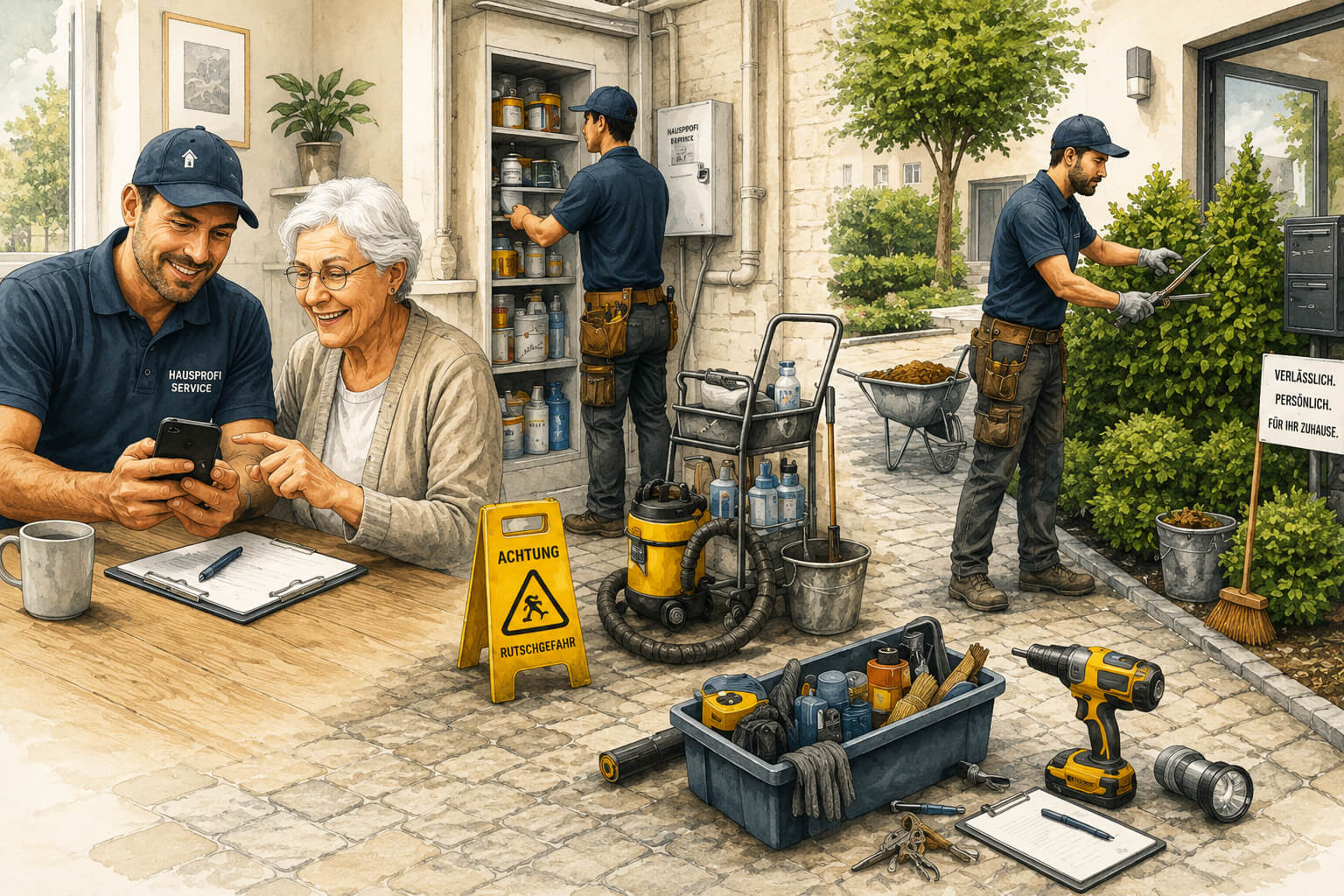 Hausmeisterservice bei Wartungs-, Pflege- und Servicearbeiten an einem Wohngebäude
